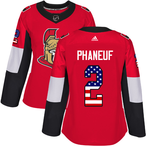 Adidas Senators #2 Dion Phaneuf Red Home Authentic USA Flag Women's Stitched NHL Jersey - Click Image to Close